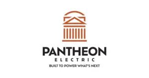 Pantheon Electric logo featuring an orange classical column above the words “Pantheon Electric” and the tagline “Built to Power What’s Next.”